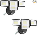 70W Dusk to Dawn Flood Lights Outdoor Lighting 7000LM Dusk Till Dawn Floodlight 4 Heads LED Security Light with Photocell IP65 Waterproof 6500K Daylight for Yard Garage Porch 2 Pack Black