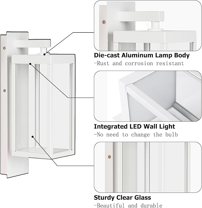 Modern Outdoor Light Fixtures Dusk to Dawn Outdoor Lighting15 Exterior Wall Sconce Porch Light Black Garage Lights Wall Lamp Waterproof Outdoor Lights for House Garden Front DoorWhite