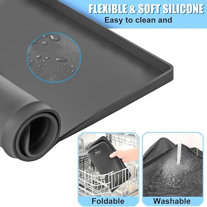 Dishwasher Drain Pan Mat Washing Machine Tray with Raised Edged Portable Nonslip Silicone Under Dishwasher Drip Flexible Dishwasher Drying Mat