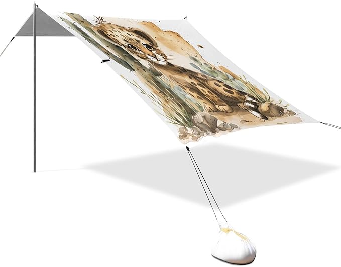ALAZA Cute Leopard Baby Beach Tent Sun Shelter UPF50+ Protection Beach Shade Canopy w/ 4 Sandbags for Outdoor Camping Fishing Backyard Fun Picnic 10x9 ft