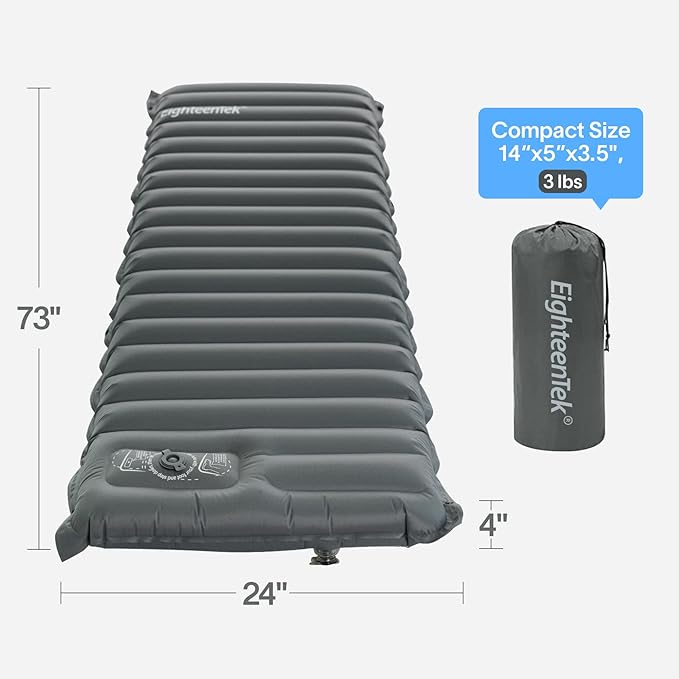 EighteenTek® Sleeping Pad Mat Camping Sleeping Pad Thick 4 Inch Camping Mattress Pad Built-in Foot Pump Fast Self Inflating Sleeping Pad Backpacking for Campings Hiking Ultralight