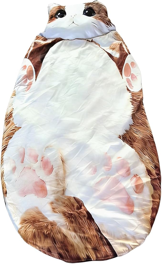 Cat Sleeping Bag for Human Adorable Cats Envelopes Sleeping Bag Washable Cat Sleep Bags for Adults Soft Animal Slumber Bags Cute Warm Blanket for Camping Sleepovers Travel Home
