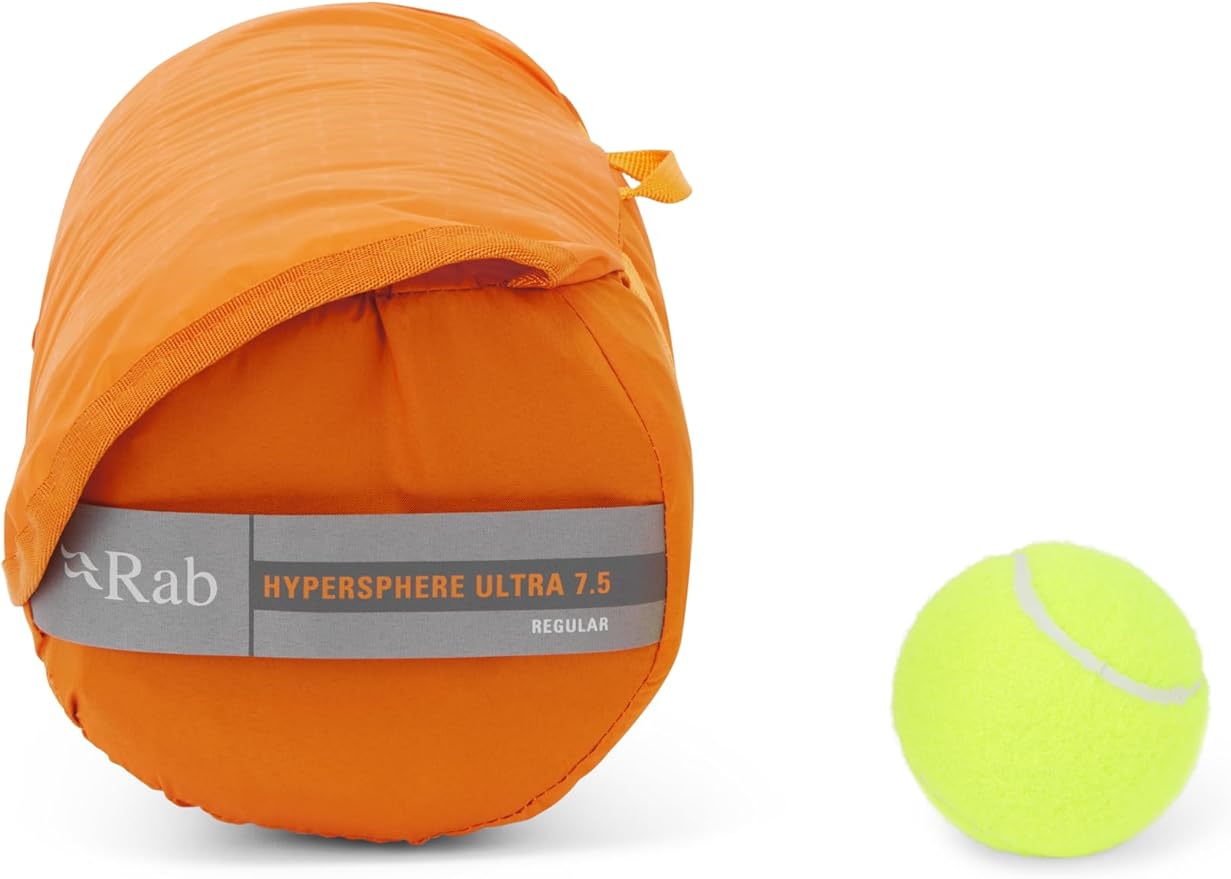 Rab Hypersphere Ultra 7.5 Ultralight Down Insulated Sleeping Pad for Climbing Expeditions &amp Mountaineering - Marmalade - Long Wide
