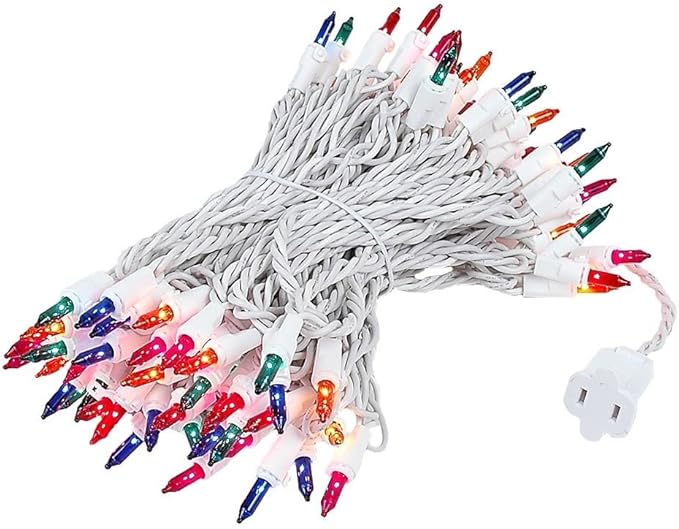 Novelty Lights 50 Feet 100 Bulb Incandescent Mini Light String Multicolor with 6-Inch Spacing on White Wire UL Listed Commercial Grade Indoor/Outdoor Mini Lights Connectable End-to-End