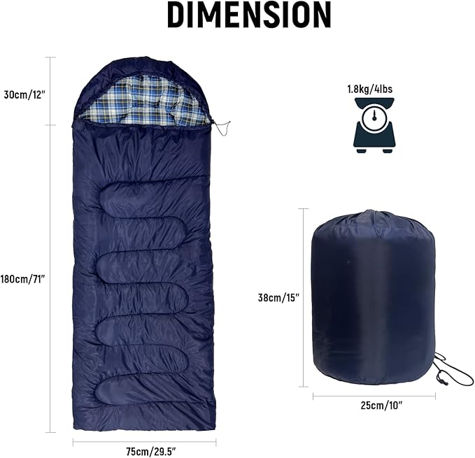 Camping Sleeping Bag for Adults 3-4 Season Warm &amp Cold Weather Waterproof Envelope Sleeping Bags for for Backpacking Hiking Travel Outdoors Adult All Weather Sleeping Bag with 1.5/2/3/4/5lbs Fil