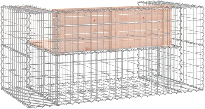 vidaXL Patio Bench with Gabion Design - Solid Douglas Wood Galvanized Steel Base Space-Saving Farmhouse Style for Garden and Backyard