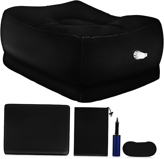 Mikikit Soft Leg Support Pillow for Airplane Car Inflatable Foot Rest for Travel