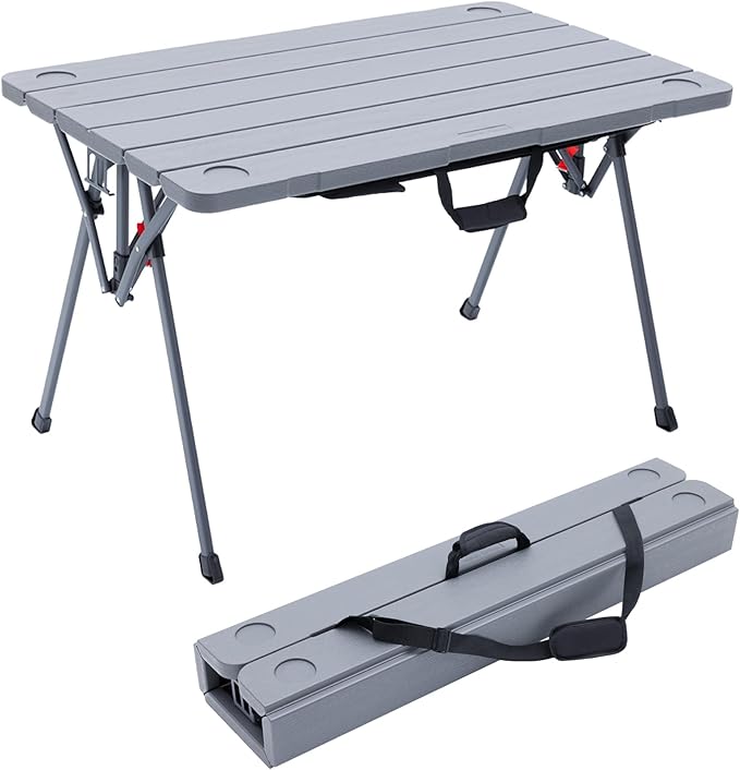 Cococabana X Camphor Portable Folding Table with Adjustable Shoulder Strap for Camping Tailgating Picnic RV - Roll Up Design Quick Setup Compact Size Heavy-Duty Scratch &amp Stain Resistant