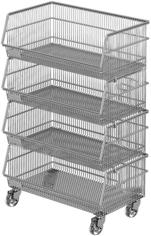 zktoermn Metal Basket Organizer Open Storage Shelves with Wheels Space-Saving Store Organization Shelf for Grocery Stores Supermarkets Bakery(50x29x90cm)