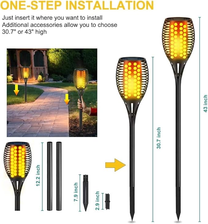 Aityvert Solar Lights - 43 Flickering Flames Torch Lights for Outdoor Waterproof Landscape Decoration Dusk to Dawn Auto On/Off Security (6 Pack)
