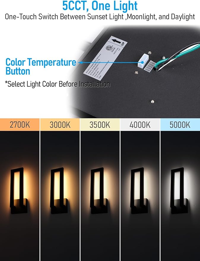 LEONLITE 5CCT LED Modern Outdoor Wall Light 19 Inch Dimmable Exterior Lighting Fixtures for Porch Patio 100-277V Matte Black Aluminum Anti-Glare Outdoor Wall Sconce IP65 ETL Listed