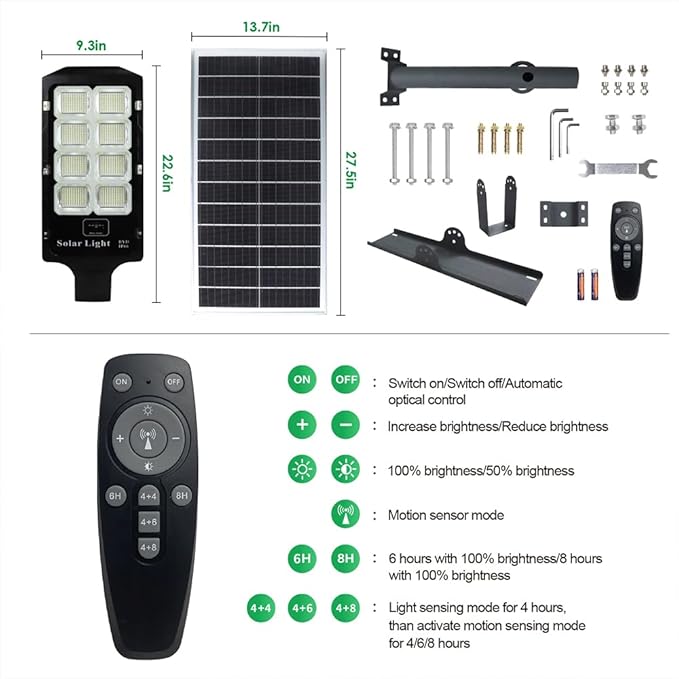 Solar Street Lights Outdoor 6600W Solar Flood Parking Lot Lights With Remote Security Motion Sensor Led Fixture Dusk to Dawn IP66 Waterproof For StadiumPathwayYardDrivewayRoadwayBasketball Court