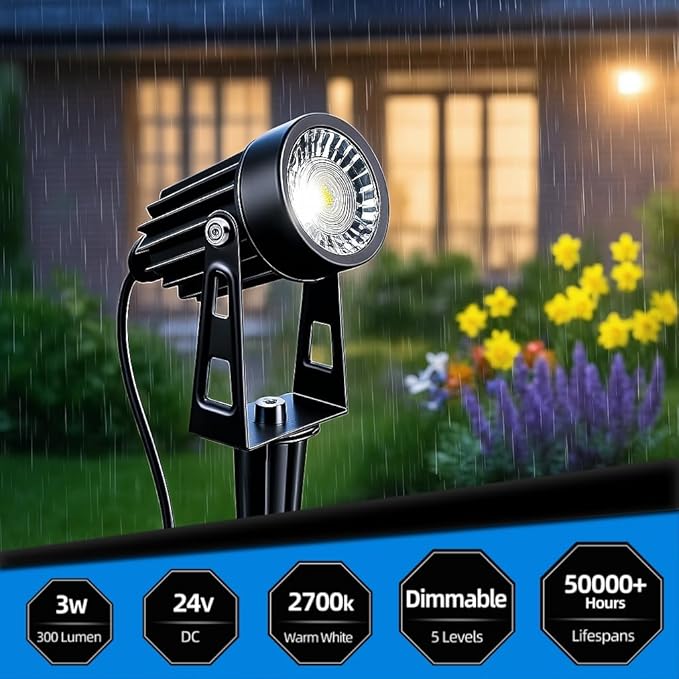 All-in-One Low Voltage Landscape Lighting Dusk to Dawn Transformer Timer Waterproof Spotlights Dimmable LED Outdoor Landscaping Lights Kit for Yard Backyard Tree House 24V (6 pack warm white)