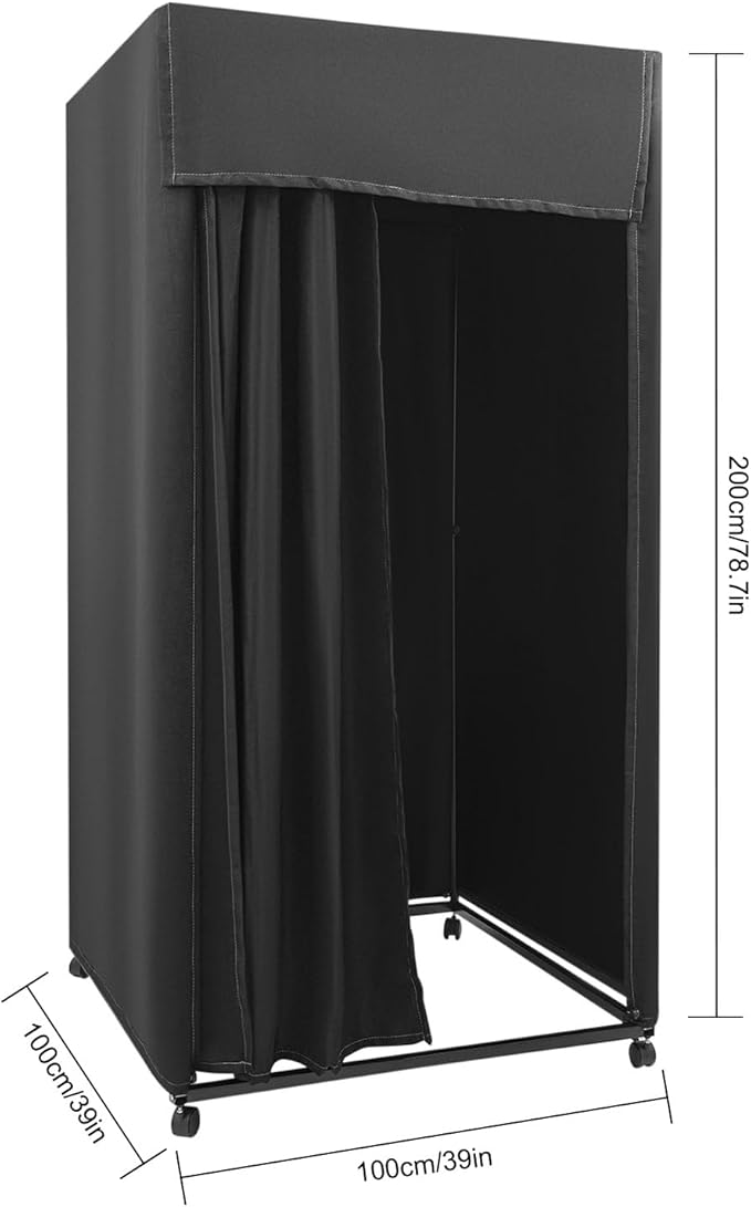 Clothing Store Fitting Room 39×39×78 inch Clothing Store Fitting Room with Shading Curtain Portable Temporary Mobile 95% Privacy Protection Dressing Room with Castors &amp Hanger (Black)