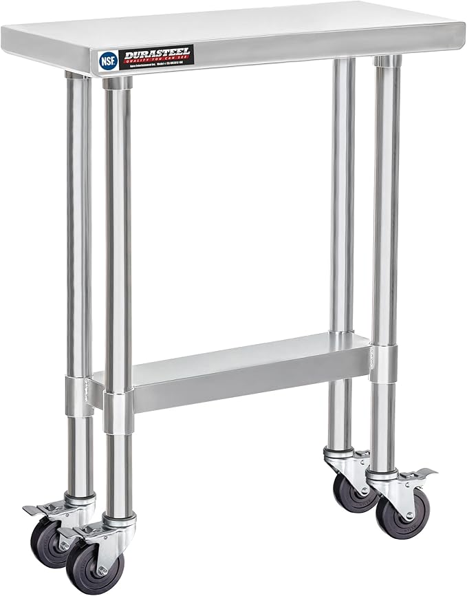 DuraSteel 30x12 NSF Stainless Steel Cart - Heavy Duty Rolling Food Prep Table with Undershelf - Metal Utility Cart for Commercial Restaurant Kitchen Laundry Side Mixer Stand