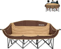 KingCamp 3 Person Camping Chair Oversized 660lbs Heavy Duty Loveseat for Adults Portable Folding XL 2 Person Couch Padded Comfortable Three Seat with Cup Holder for Outdoor Lawn Khaki/Coffee