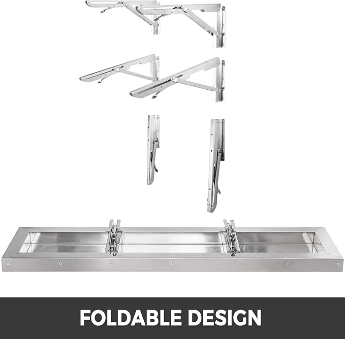 Happybuy Concession Shelf 48L x 12W Inch Stainless Steel Drop Down Folding Serving Food Shelf Stand Serving for Concession Trailer Serving Window