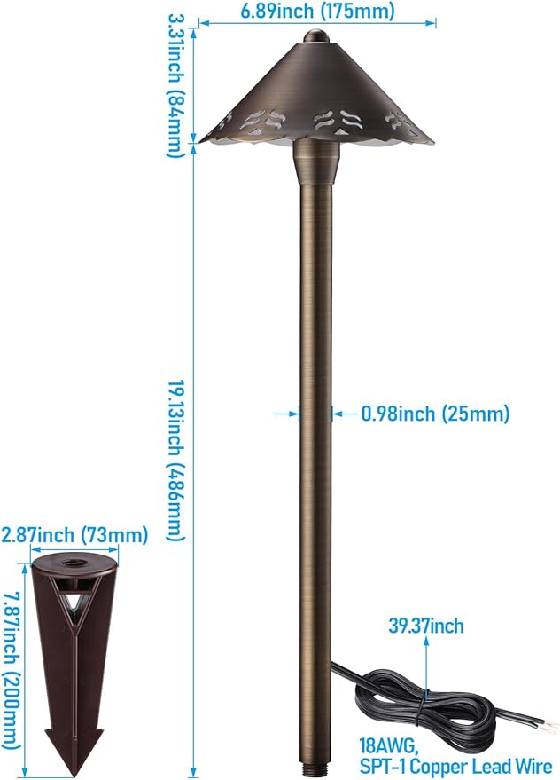 LEONLITE Filigree Solid Cast Brass Pathway Lights 12V Low Voltage Landscape Lights for Walkway Garden Work with G4 Bulb (Bulbs Not Included) IP65 22.44'' Tall 6.89'' Shade Bronze Pack of 2