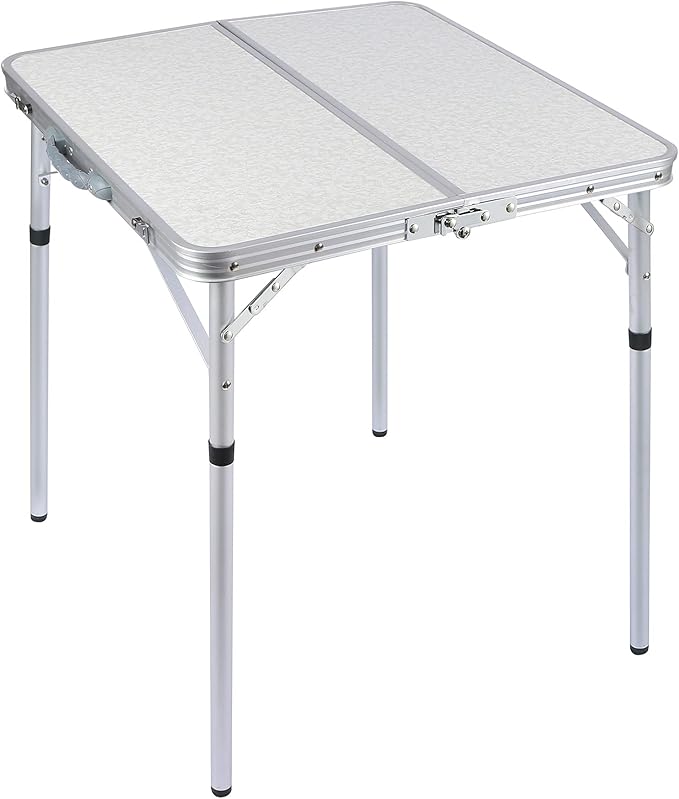 REDCAMP 24 Square Small Folding Camping Table with Adjustable Heights Legs Lightweight Portable Aluminum Fold in Half Card Tables Bridge Tables for Outdoor Picnic White
