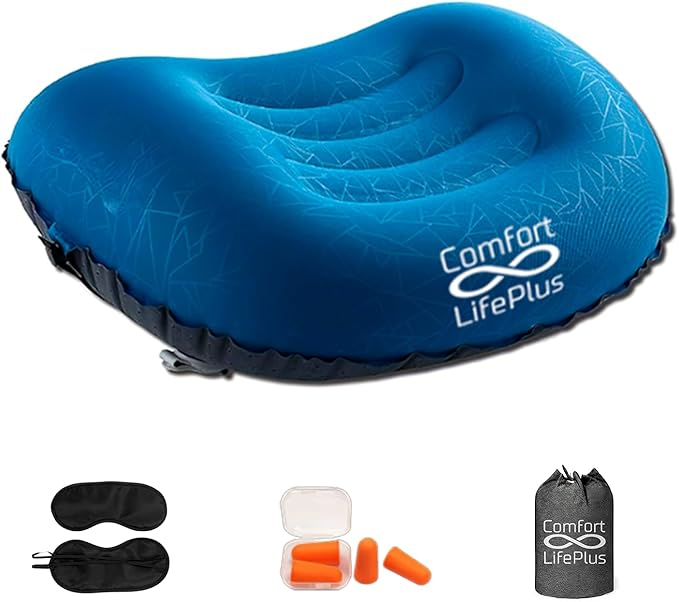 Ultralight Inflatable Camping Travel Pillow - Compressible Compact Comfortable Ergonomic Inflating Pillows for Neck &amp Lumbar Support Camp Hiking Backpacking (Orange)