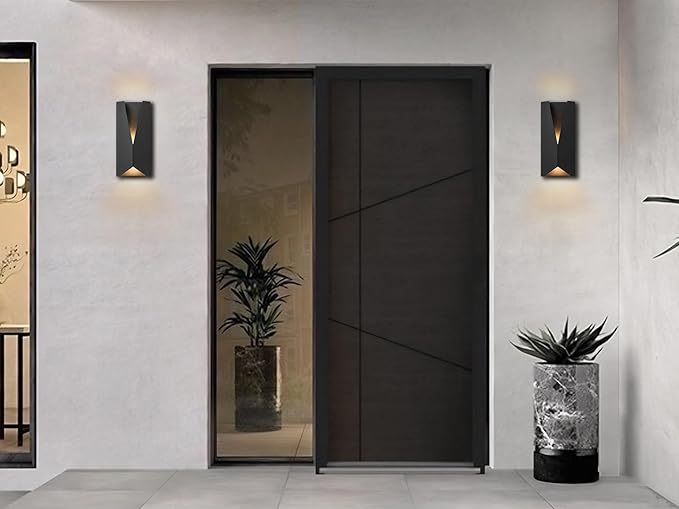 Modern Outdoor Wall Lights Exterior Black Dimmable LED Wall Sconce 14 Inch Front Porch Light Fixture Wall Mount Waterproof Patio Sconce Lighting for House Commercial 2-Pack