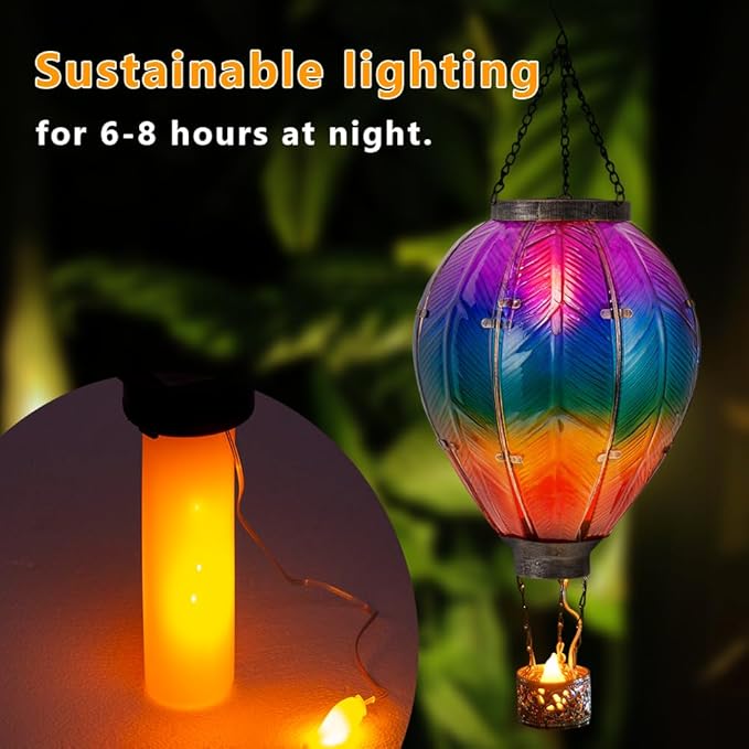 STARSOUL Extra Large Solar Hot Air Balloon Lantern with Flickering Flame Hanging Solar Lantern Outdoor Waterproof Hot Air Balloon Solar Light Decorations for Garden Yard Lawn Porch