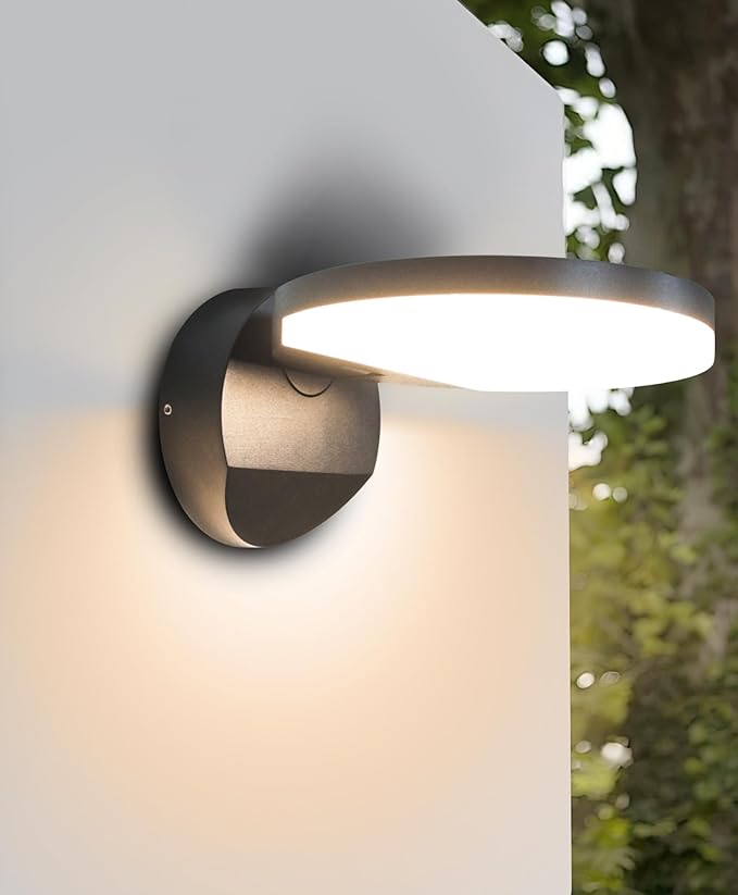 Outdoor Wall Light 18W 1980LM Black Aluminum Outdoor Lights IP65 Waterproof Rotatable Sconce Lighting LED Porch Lights 3000K Foldable Patio Wall Light Fixture for House Garage Round