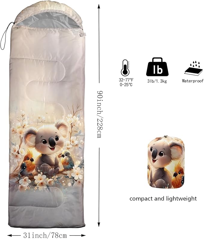 AILONEN Cartoon Camping Sleeping Bag for Boys Girls AdultsLightweight &amp Waterproof3 Season Warm &amp Cold WeatherPortablePrinted Sleeping BagTravelingCampingHiking