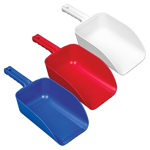 Remco - A Vikan Company 3 pk Color-Coded Plastic Hand Scoop - BPA-Free Food-Safe Scooper Commercial Grade Utensils Restaurant and Food Service Supplies Extra Large 82 Ounce Size Red/White/Blue