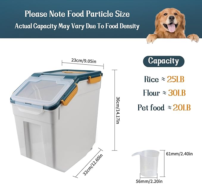 Large Flour Storage Container Bin 25lb 4Pack Airtight Rice Storage Containers with Wheels Seal Locking Lid BPA Free with Measuring Cup&ampScoop for Flour Rice Grain(Blue)
