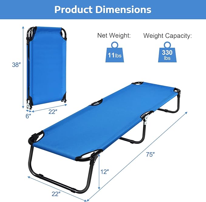 Tangkula Set of 2 Folding Camping Cot Portable Camping Bed with Steel Frame Elevated Travel Military Portable Cots Bed for Adults Kids Indoor Outdoor Foldable Sleeping Cot for Nap Beach Hiking