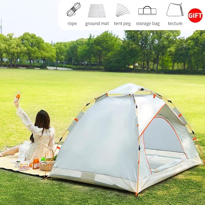 Fully Automatic Pop-Up Tent 2-Person Hydraulic Camping Tent with Double Doors Mosquito Mesh Water-Resistant Silver-Coated Fabric and Wind-Proof Design for Easy Setup and Durable Outdoor Adventures