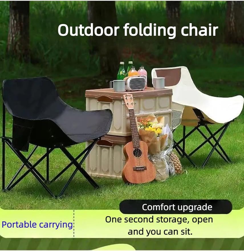 Outdoor Portable Folding Chair Moon Chair Camping Chair Dinner Painting car Fishing Leisure Chair Alloy Steel Bracket 600D Oxford Cloth. (White)