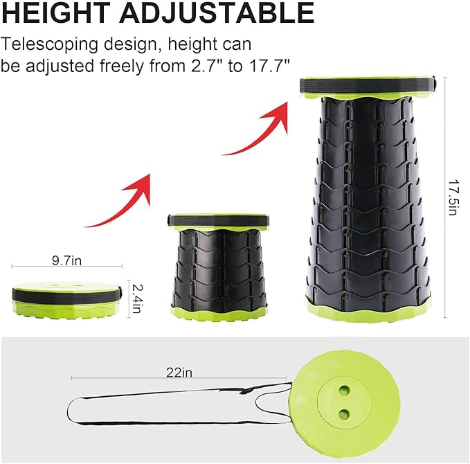 Upgraded Collapsible Stool Lightweight But SturdyPortable Collapsible Stool Retractable Stool for Fishing Hiking Tours BBQ Parties Outdoor Activities