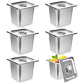 LANIAKEA 6PCS Hotel Pans with Lids Stainless Steel Steam Table Pan Restaurant Supplies 1/6 Size x 6 inch Deep Stainless Steam Table Pans Hotel Pan Trays for Food Party Catering Supplies