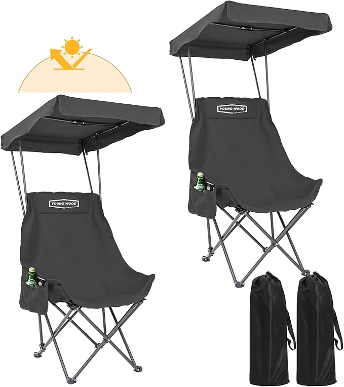 YOUNG WOOD Portable Camping Chair Beach Chair with Shade Canopy Fold Lightweight Oversized for All Easy to Open and Close Without Installation Side Pocket Design for All Outdoor Activities2p