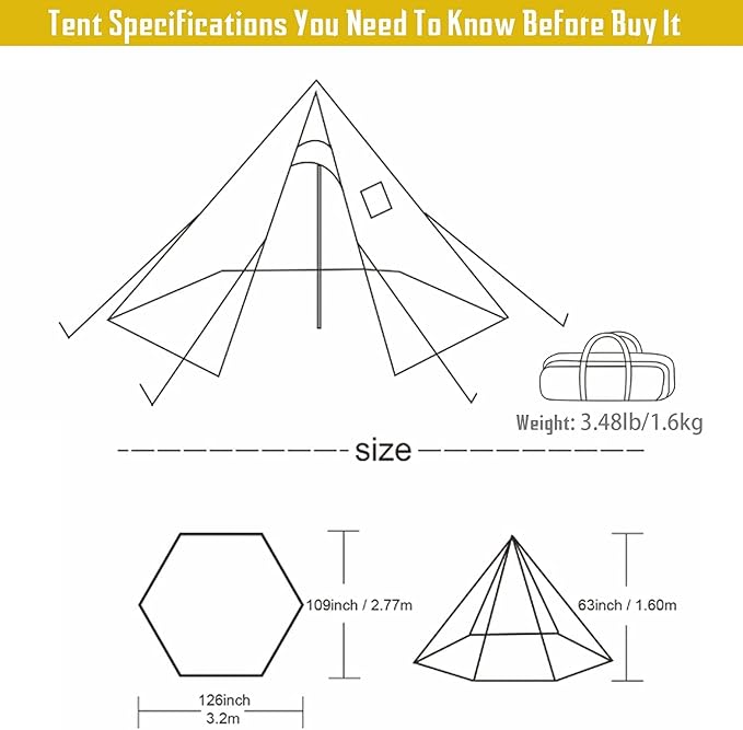 FIREHIKING Hot Camping Tent - Ultralight Tepee With Stove Jack for 1-2 Adults