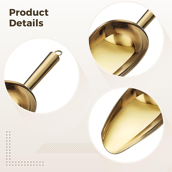 4 Pcs Ice Scoop Set 6 Oz Stainless Steel Scoops 8.3 In Flat Bottom For Pet Food Metal Utility Scoops With Hanging Hole