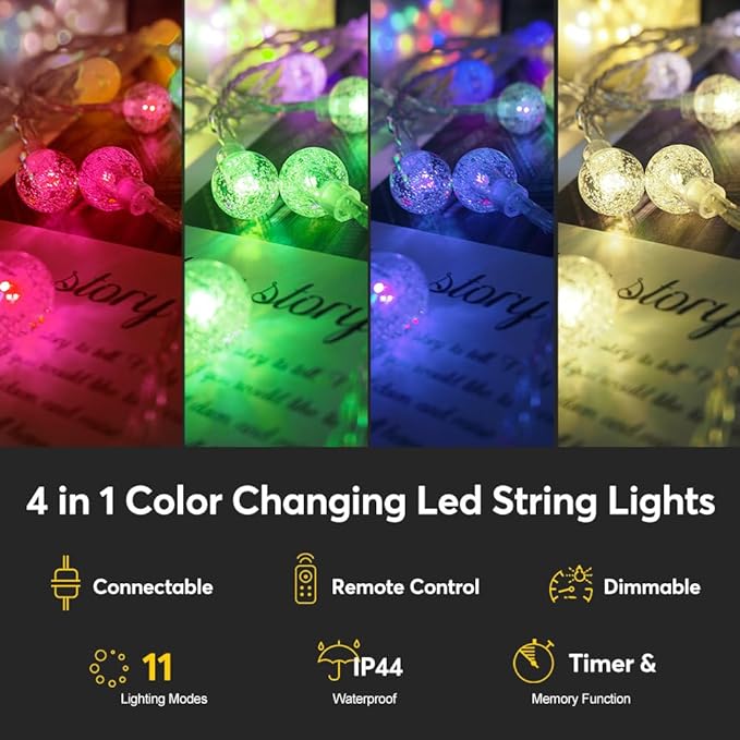 Globe String Lights 65.6 Feet 150 LED Plug in Crystal Fairy String Lights with Remote Timer 11 Modes Indoor Outdoor Hanging Globe Lights for Wedding Bedroom Classroom Patio Garden