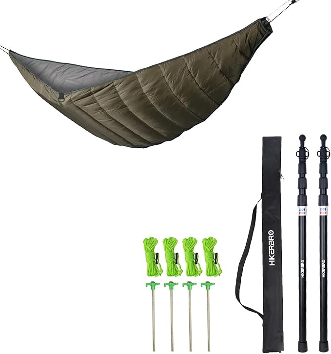 Ultralight Hammock Underquilt for Hammock Camping Backpacking &amp 2 Telescoping Tarp Poles Heavy Duty 7.67ft Aluminum Tent Poles for Tarp with Rubber Cap