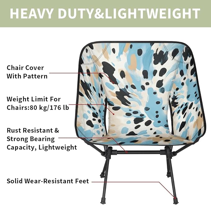 Portable Camping Chair Blue Black Print Ultralight Folding Camping Chair Backpacking Hiking Chair with Cup Holder for Outdoor Travel Beach Picnic Festival Compact Portable 176 lbs Capacity