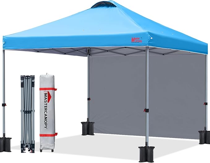 MASTERCANOPY Durable Pop-up Canopy Tent with 1 Sidewall (10'x10'Sky Blue)