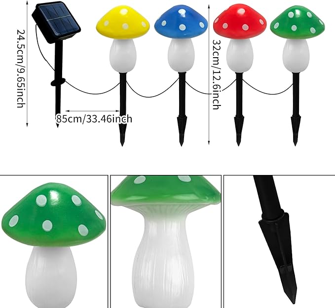 4Pcs Mushroom Solar Lights Outdoor Waterproof Fairy Houses Light Mushroom Garden Decor Decorative Solar Powered Garden Stake Lights for Outside Lawn Walkway Patio Yard (Red/Yellow/Green/Blue)