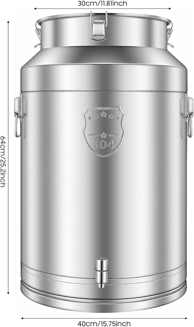 Stainless Steel Milk Can 76L/20.1Gal Metal Drink Dispenser Airtight Canister with Faucet &amp Lid Wine Oil Beverage Storage Container for Kitchen Restaurant Party W15.8*H25.2in
