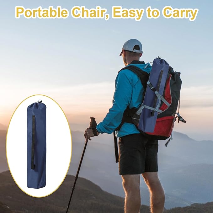 Camping Folding Chair with Cup Holder &amp Storage Pocket - 5.5lbs Lightweight 225lb Capacity Portable Camp Chairs for Outdoor Hiking Hunting Sports 2 Pack Navy Blue