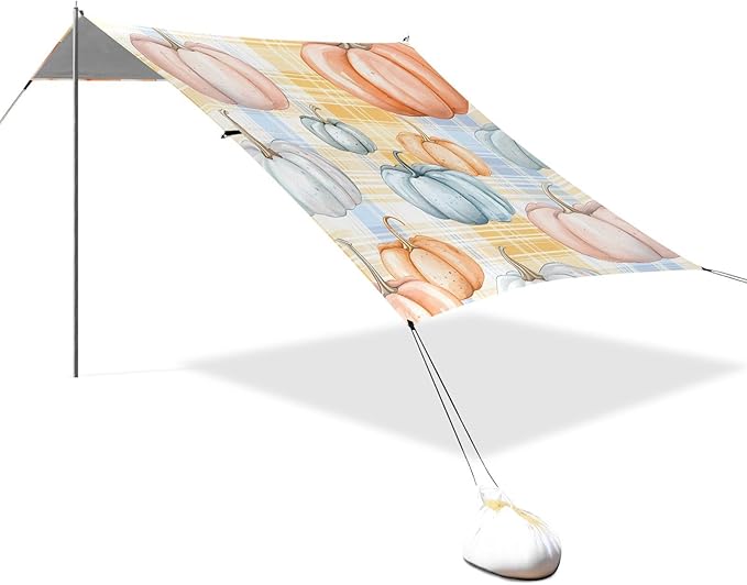 Bolaz Beach Canopy Tent Sun Shade9'×10.5' Large Family Beach Shade UPF50+- Outdoor Shade for Camping Trips FishingPink Orange Blue Pumpkin Pattern