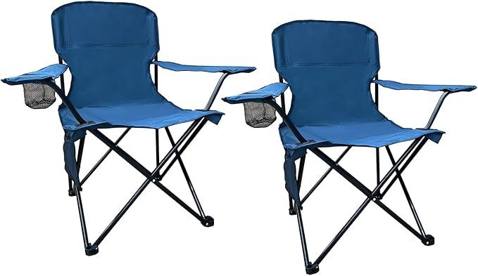 2PCS SAILARY Folding Outdoor Beach Camp Chair with Cup Holder Storage Pocket Waterproof Bag Outdoor Arm Chair Supports 225LBS Cyan