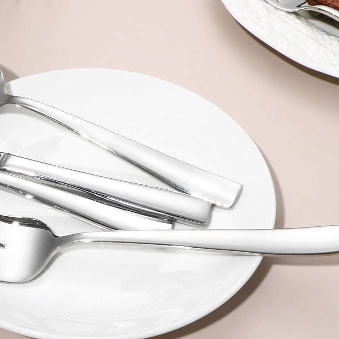Lazycorner 53 Piece Silverware Set wiith Steak Knives and Serving Utensils 18/10 Stainless Steel Flatware Set Mirror Polished Eating Utensils Sets Silverwear Cutlery Set Dishwasher Safe