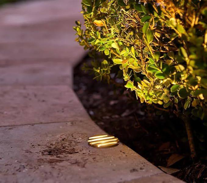 VOLT 12V 1W 2200K Candlelight IP67 Watertight 100 Lumen Solid Brass BuddyPro LED Puck Light (Grated) for Deck Step or Hardscape Outdoor Lighting