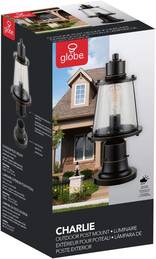 GLOBE Electric 44363 Bowery 1 Outdoor Lamp Post Light Fixture with Base Adaptor Bulb Not Included